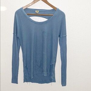 True Craft Blue Thermal Open Back Long Sleeve Top